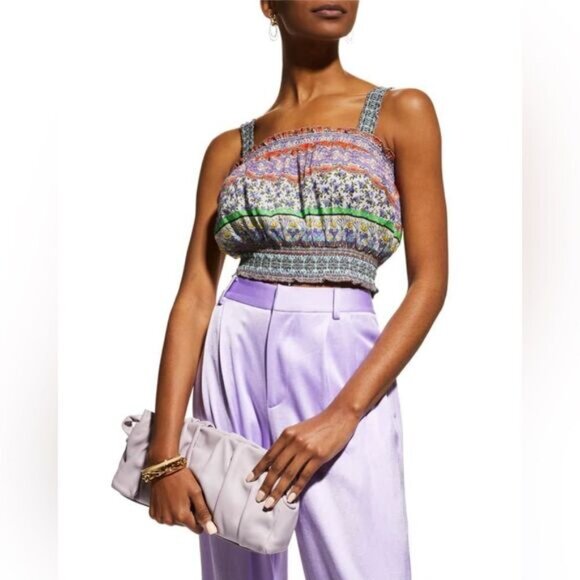 Alice + Olivia Lois Smocked Crop Tank Top XL Fits L Multicolor NWT Vacation Chic - Picture 2 of 9
